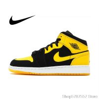 Ready Stock Authentic✅ ΝΙΚΕ Ar* J0dn- 1 Mid Black Yellow Joe Mens Basketball Shoes High-Top Comfortable Sports Outdoor Non-Slip Sneakers (Free Shipping)