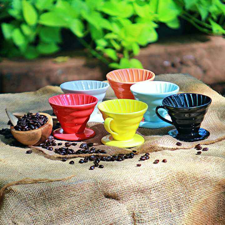 ถ้วยดริปเซรามิค-ถ้วยกรองกาแฟ-ทรงกรวย-1-รู-ceramic-coffee-dripper-สีเหลือง