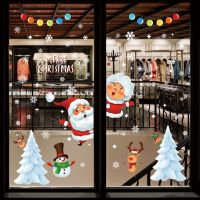 Funny Christmas Wall Stickers for Window Stickers Santa Claus reindeer Tree Snowman for Glass Decoration Xmas Decals Stickers