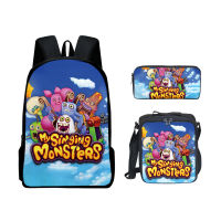 My Singing Monsters 3ชิ้นเซ็ตกระเป๋าเป้สะพายหลัง3D พิมพ์นักเรียน Bookbag Travel แล็ปท็อป Daypack ถุงอาหารกลางวันกรณีดินสอกระเป๋าเป้สะพายหลังโรงเรียน