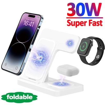 ﹍ 30W 3 in 1 Wireless Chargers Stand Foldable For iPhone X 11 12 13 14 Pro Max Fast Charging Dock Station For Apple Watch/Airpods