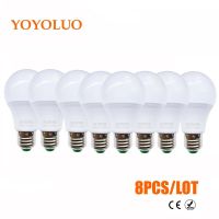 YOYOLUO หลอดไฟ LED 8ชิ้น,หลอดไฟ LED E27 3W 5W 7W 9W 12W 15W AC110V 220V 230V เย็นสีขาวอบอุ่น