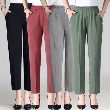 Middle Aged Elderly Women Spring Summer Pants Elastic Waist Thin