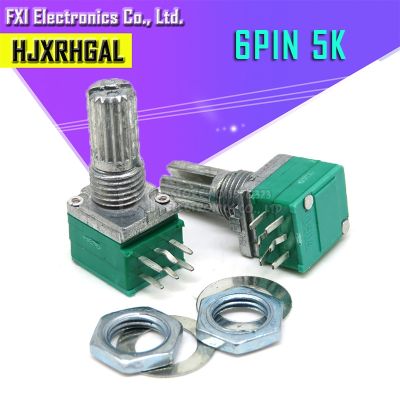 5ชิ้น B5K โพเทนชิโอมิเตอร์แบบ RK097G เดี่ยว5K พร้อมสวิตช์เพลา6pin เสียงแอมพลิฟายเออร์15มม. ซีลโพเทนชิโอมิเตอร์วงจรรวม5ชิ้น