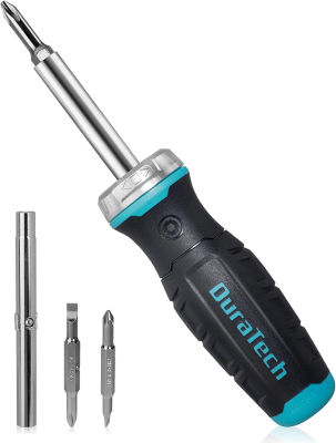 DURATECH Ratcheting Screwdriver, 6-in-1 Multi-Bit Screw Driver with Phillips, Slotted Bits and Nut Driver