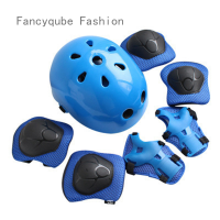 Fancyqube 7Pcs/Set Kid Child Bike Bicycle Roller Knee Elbow Wrist Helmet Pad Set Kit Helmet And Pads Set