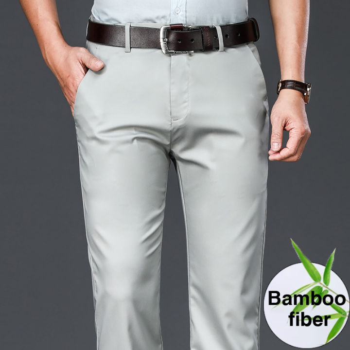 2021high-quality-mens-bamboo-fiber-thin-casual-pants-spring-and-summer-new-business-straight-stretch-light-grey-trousers-male-brand