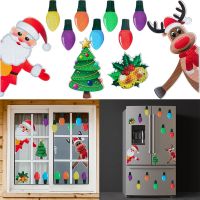 Merry Christmas Decorations Reflective Bulb Light Santa Reindeer Xmas Tree Magnet Sticker Navidad Christmas Home Window Sticker
