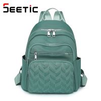 SEETIC Casual Oxford Backpack Women Waterproof School Bag Quality Ladies Travel Bag Solid Color Multiple Pockets Backpack Female