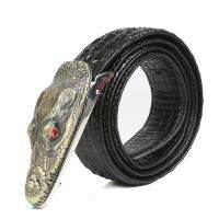 Baru 1 PC Fashion Pria Belt Crocodile Pattern Leather Sabuk Bisnis Kasual Simulasi Crocodile Belt Alligator Kepala Hadiah untuk pria