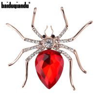 Baiduqiandu Brand High Quality Glass Crystal Spider Brooch Pins in Red Purple Blue Colors