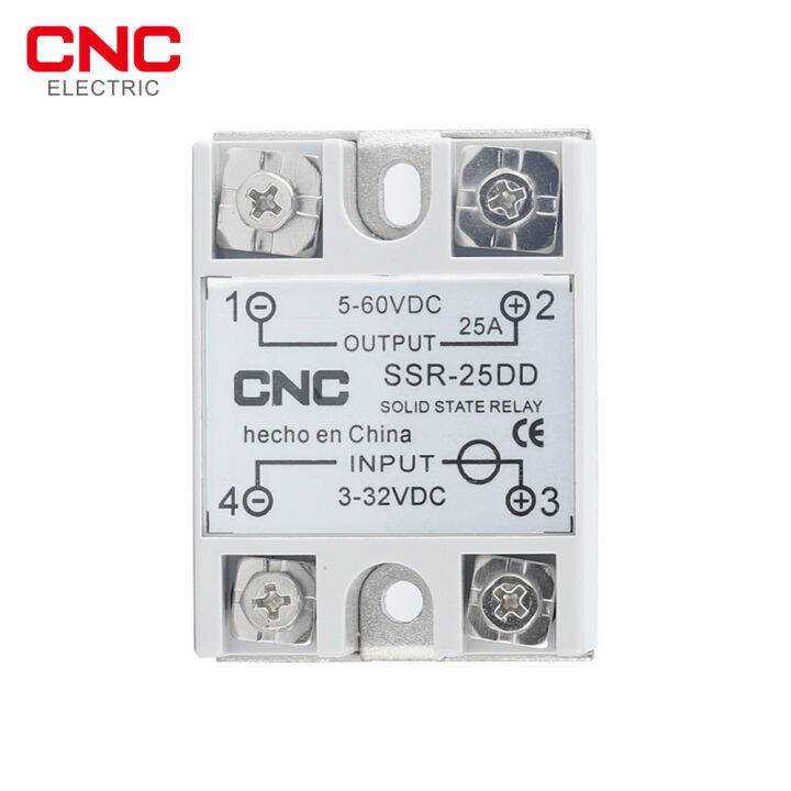 cnc-โซลิดสเตรีเลย์-ssr-25dd-40dd-dc-ควบคุม-dc-สีขาวเชลล์เฟสเดียวที่มีฝาครอบพลาสติกอินพุต3-32โวลต์เอาท์พุท5-60โวลต์