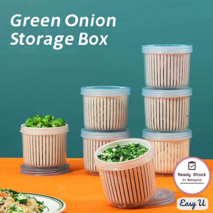 Round Stackable Drain Container Airtight Food Box Green Onion Ginger