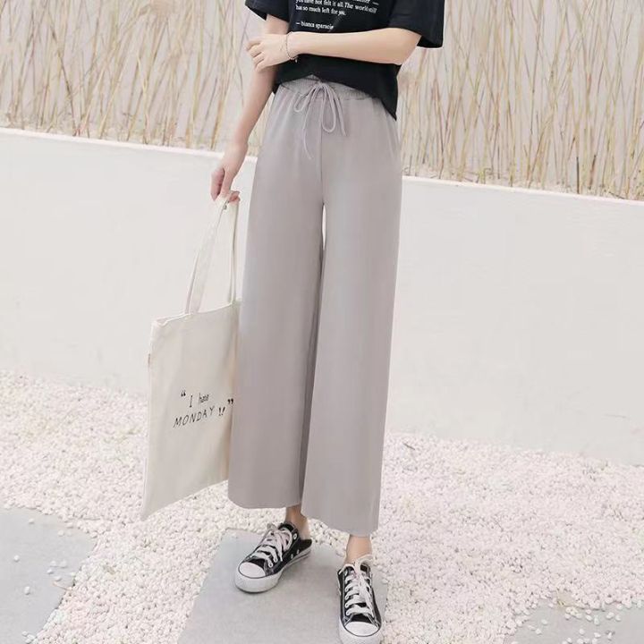 กางเกงขายาวผู้หญิง-แฟชั่น-ทรงหลวมเอวสูง-กางเกงขากว้าง-สวยๆสไตล์เกาหลี