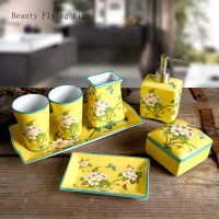 New Chinese ceramic bathroom supplies bathroom accessories with toothbrush holder soap dispenser tray Wedding decoration