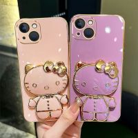 [กระจกแต่งหน้าในที่ยึด]เคสโทรศัพท์ iPhone 11 11 Pro 11 Pro Max 12 12 Pro 12 Pro Max 13 13 Pro 13 Pro Max 14 14 Plus 14 Pro 14 Pro Max เคสโทรศัพท์ KT Cat Mirror Stand เคสโทรศัพท์