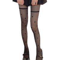 ผู้หญิงเซ็กซี่ Shimmer Metallic บาง Pantyhose Vintage Polka Dot พิมพ์ Faux ต้นขาสูงถุงน่องกำมะหยี่ Bowknot Sheer Tights