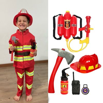 Fireman Kids Firefighter Uniform Halloween Cosplay Costumes Carnival Party Children Sam Role Clothing Suit Boy Performance