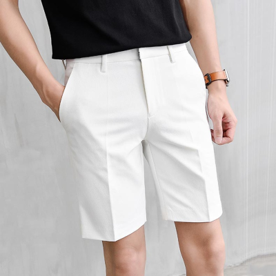 จีบกางเกงขาสั้นผู้ชายฤดูร้อนกางเกงขาสั้นสีขาวแฟชั่นเกาหลีกางเกงขาสั้นลำลองใส่ทำงานเสื้อผ้าระบายอากาศ C Omfort สลิมฟิต B Ermudas 2022