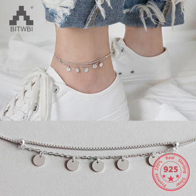 100 925 Sterling Silver Anklet Multi Layer Circle Box Chain Ankelts For Women Fashion Girl Foot Bracelet Stering-silver-jewelry