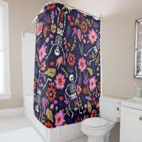 Funny Floral Day of the Dead Skull Shower Curtain Set Cool Dancing Skeletons Flowers Bathroom Curtains Waterproof Halloween Gift