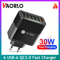 VAORLO 6USB ที่ชาร์จแบตเตอรี่โทรศัพท์ QC3.0ของแท้ชาร์จ30W ชาร์จได้6พอร์ตเร็วโทรศัพท์มือถือชาร์จ IOS แอนดรอยด์อะแดปเตอร์ชาร์จเร็ว