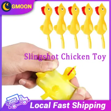 Funny Toys Sticky Flying Rubber Chicken Finger Stretchy Catapult