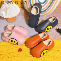 FUNNY FUNKY 2021 Faux Fur Slippers Smile Face Floor Slipper Short Plush Fleece Flat for Couple Shoes For Women Outdoor Shoes