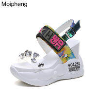 Moipheng Platform Sandals Women  Chunky Super High Heels White Summer Fashion Transparent Diamond Wedge Rhinestone Sandals