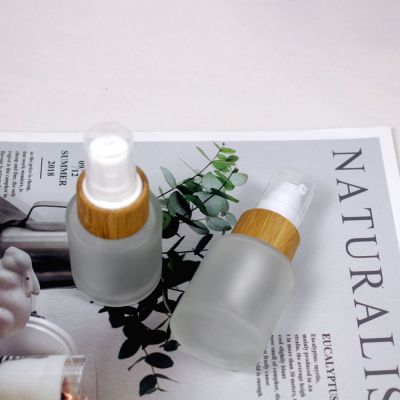 【CW】 20ml Frosted Glass Foundation Bottle Perfume Spray Wood Grain Cover