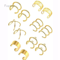 Fuyamp 12PCS Stainless Steel Ear Clips Non Piercing Earrings Hoop Ear Cuffs Cartilage Ear Clips Set For Men Women Jewelry