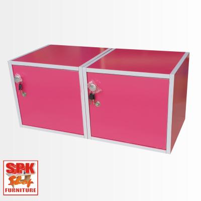 SPK Shop ตู้ล๊อกเกอร์ ตู้เก็บของ ชั้นไม้อเนกประสงค์ 1 ช่องแพ็คคู่ 2 ตัว รุ่น Box -01 พร้อมบานมีกุญแจ (สีชมพู)