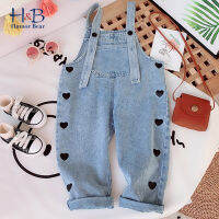 Humor Bear Girls Overalls 2021 New Spring Summer Denim Overalls Cute Love Printed Denim Trousers Fashion Loose Kids Pants