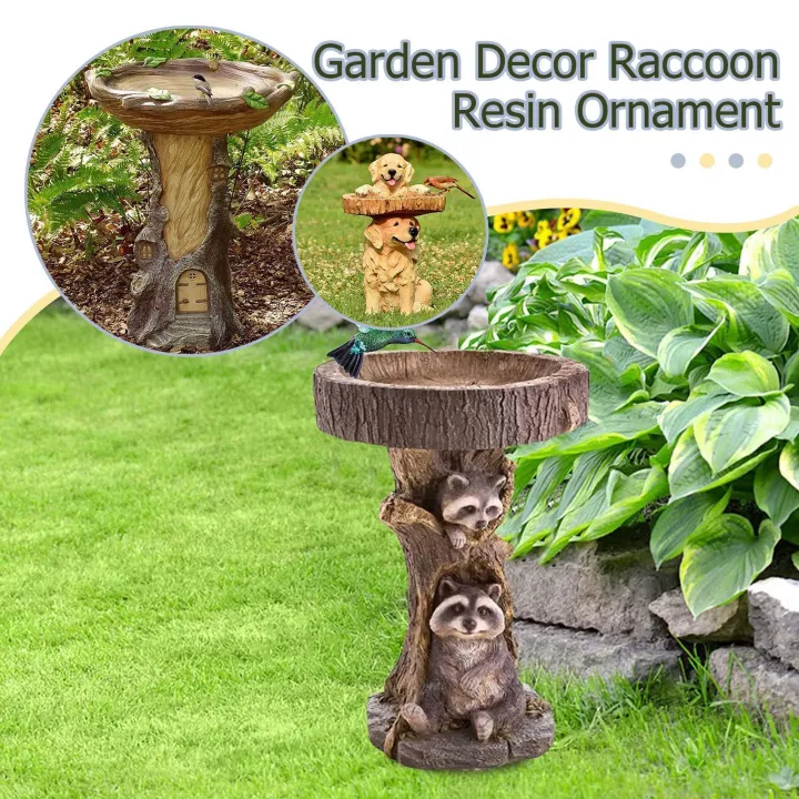 Resin Raccoon Birdbath Polyresin Antique Garden Bird Bath For Home Garden Yard Bird Bath Yard