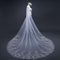 345 Meter White Ivory Cathedral Wedding Veils Long Lace Edge Bridal Veil with Comb Wedding Accessories Bride Veu Wedding Veil