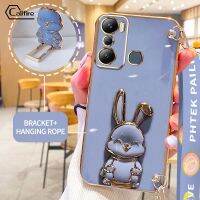 Callfire เคสสายรัดข้อมือยาวสำหรับ Infinix Hot 20i X665C X665E Hot 20 Play X6825 ตัวยึดกระต่ายเชือกแขวนหรูหราชุบนุ่มป้องกันกล้องสี่เหลี่ยมเคสยางป้องกันการตก