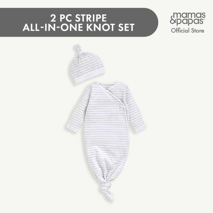 Mamas and Papas 2 Piece Stripe Knotted Baby Gown and Hat Set Lazada PH