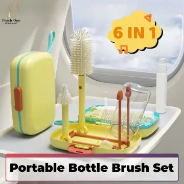 Travel Bottle Brush Set with Stand, Portable Baby Bottle Cleaning