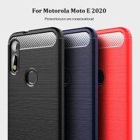 กันกระแทกเคสซิลิโคนนุ่มสำหรับ Motorola Moto E 2020 6.2นิ้วเคสคลุมหลังซิลิโคนนิ่มผิวคาร์บอนไฟเบอร์สุดหรู