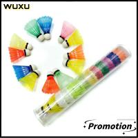 WUXU 12PCS กิจกรรมกลางแจ้งกลางแจ้ง คงทนคงทนมั่นคง อุปกรณ์กีฬาสำหรับกีฬา หัวโฟม แบดมินตันกันลม ลูกขนไก่ไนลอน การต้านทานลม