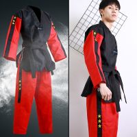 ชุดแขนยาวเด็ก TKD ชุดเทควันโดสีแดงสีดำชุดศิลปะการต่อสู้เทควันโดชุดสูท Wtae Kwon Do
