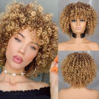 WERD Curly Afro Blonde Wig With Bangs Shoulder Length Wigs Afro Kinkys Wigs Synthetic Curly Full Wig For Black Women Hand Tool Parts Accessories