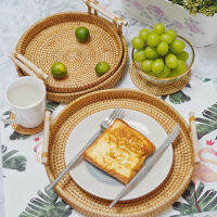 Natural Vietnam Rattan Bread Basket Round Binaural Tray Snack Storage Basket Fruit Food Picnic Box Multi-Purpose Kitchen Items