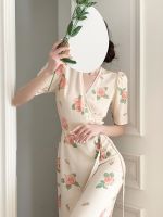 【HOT】 2023 summer new trendy ins goddess fan temperament French retro pink rose tea break dress