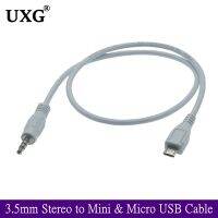 White 3.5mm Stereo Male to Micro MINI USB 5Pin Male audio Adapter Convertor connector Cable 0.5M 50cm for MP3 MP4 headset