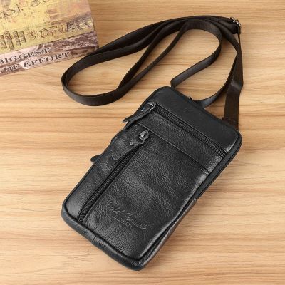 Messenger mobile phone bag mens belt waist bag multifunctional shoulder bag genuine leather bag summer compact mini backpack