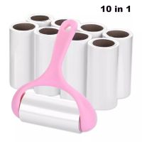 9 Rolls+1 Handle Sticky Roller Glutinous Dust Paper Tearable Adhesive Scrub Clothes Lint Brush Hair Remover Kit with Treat