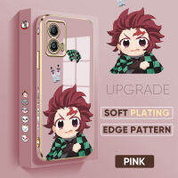 เคส PMP Hp สำหรับ Motorola Moto G53 5G ฟรีสายคล้อง + การ์ตูนอนิเมะสังหารปีศาจ Tanjirou เคสชุบลายขอบสี่เหลี่ยมเคสโทรศัพท์เคสโทรศัพท์นิ่มชุบหรูหรา