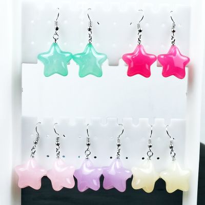 Fashion Women Girl Cute Jewelry Acrylic Candy Color Star Dangle Earrings Pentagram Drop Earrings Ear Hook Girlfriend Party Gift