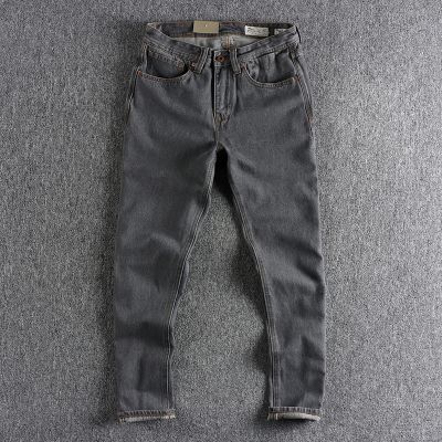 【CC】℡  khaki vintage grey tannin jeans washed worn fitted straight cut casual trousers